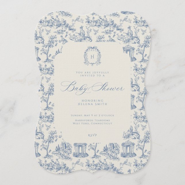 Baby Shower Invitation Antique Floral Toile Inbjudningar (Framsida)