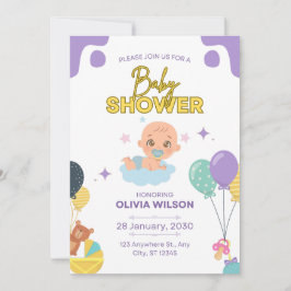 Baby Shower Invitation Blue Minimal Elegant Inbjudningar