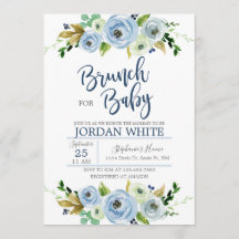 Baby shower invitation boy, blue floral invite