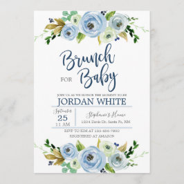 Baby shower invitation boy, blue floral invite inbjudningar