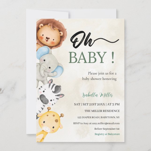 Baby Shower Invitation  –Customizable Inbjudningar (Framsida)