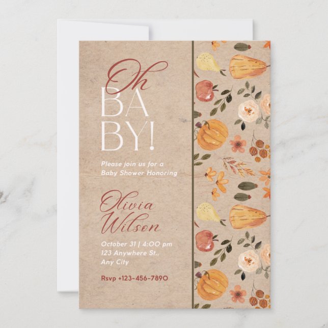 Baby Shower Invitation Fall Aesthetic Inbjudningar (Framsida)