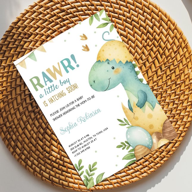 Baby shower invitation featuring a dinosaur  inbjudningar (Skapare uppladdad)