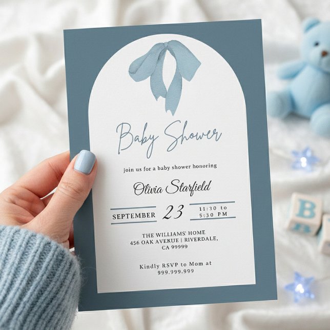 Baby Shower Invitation for Boy – Blue Bow, Modern Inbjudningar (Skapare uppladdad)