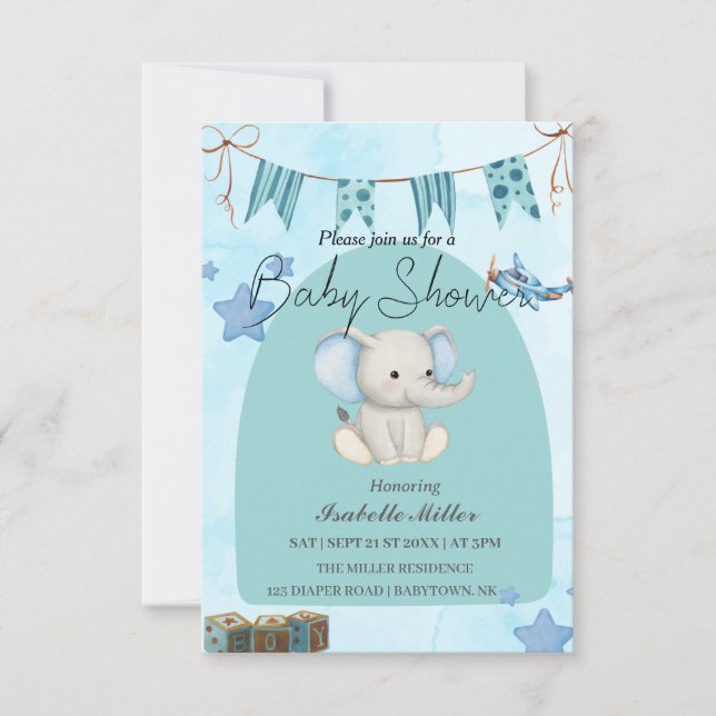 Baby Shower Invitation for Boy –Customizable Inbjudningar (Framsida)