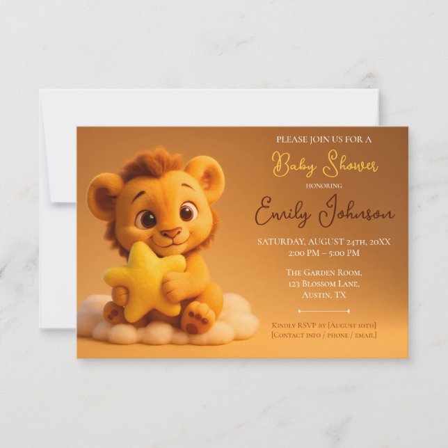 Baby Shower Invitation – Little Lion & Star Spara Datumet (Framsida)