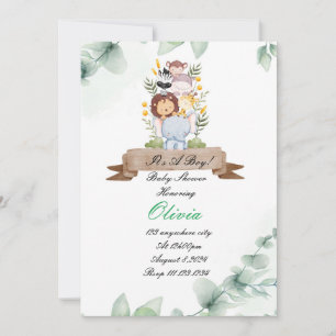 BABY SHOWER INVITATION SAFARI DJURKORT SPARA DATUMET