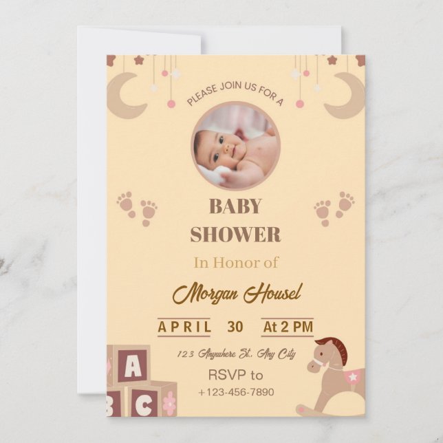 Baby Shower Invitation | Soft Beige Nursery Toys Inbjudningar (Framsida)
