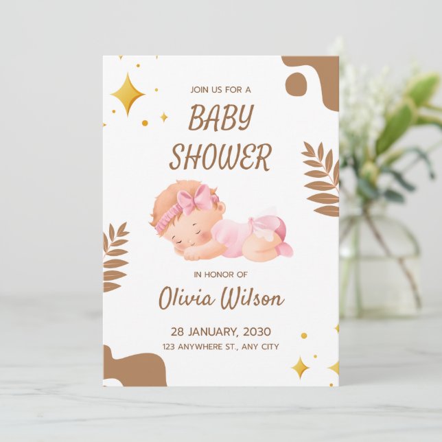 Baby Shower Invitation Soft Pink Aesthetic Inbjudningar (Stående Fram)