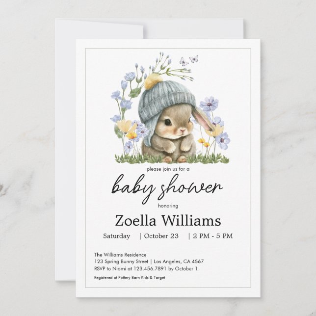 Baby Shower Invitation Sweet Little Bunny (Framsida)