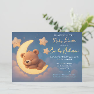 Baby Shower Invitation – Teddy Bear on the Moon Inbjudningar