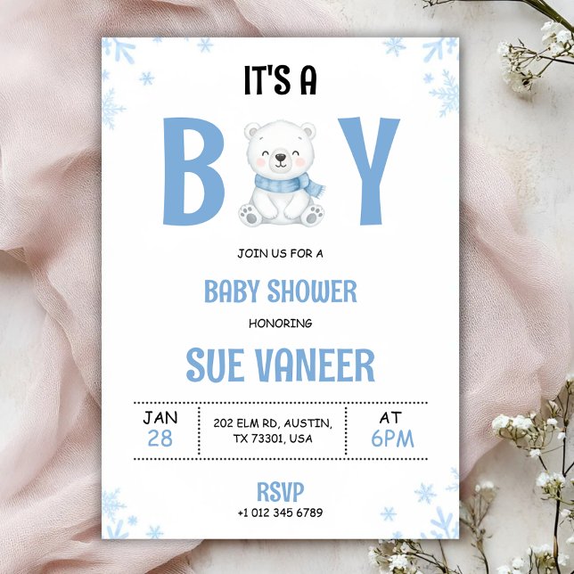 Baby shower invitation with a cute bear  inbjudningar (Skapare uppladdad)