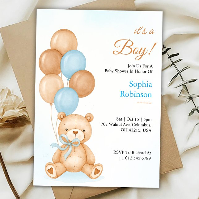 Baby shower invitation with a cute teddy bear  inbjudningar (Skapare uppladdad)