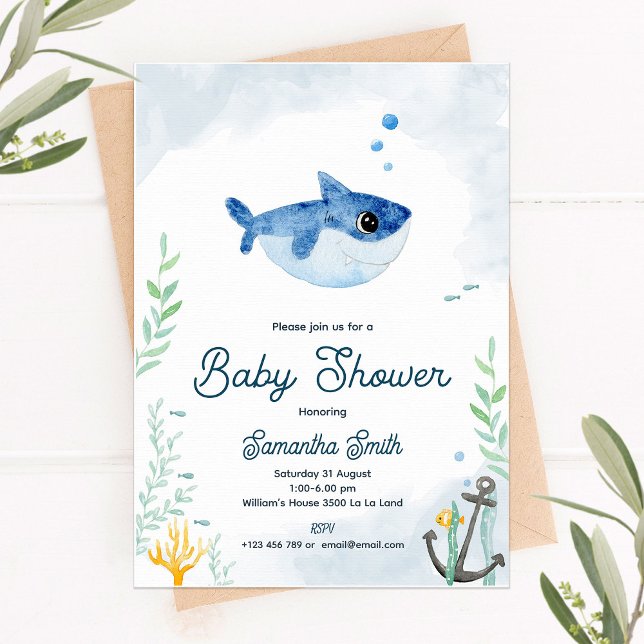 Baby shower invitation with baby shark inbjudningar (Skapare uppladdad)
