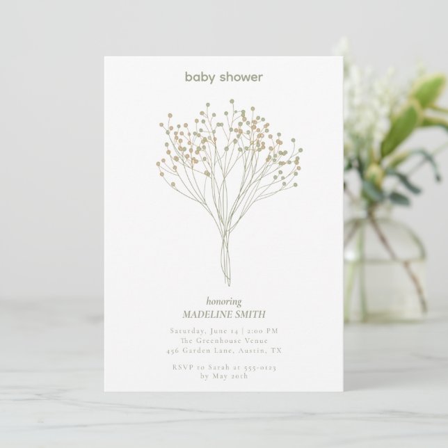 Baby Shower Invitation with Delicate Floral Art Inbjudningar (Stående Fram)