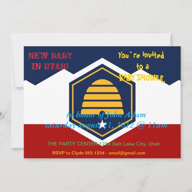Baby Shower Invitation with Flag of Utah, USA Inbjudningar (Framsida)