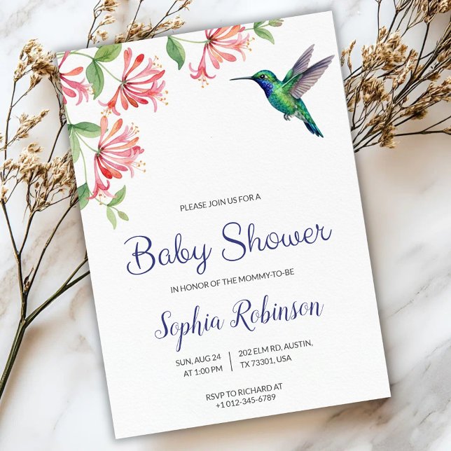 baby shower invitation with pink flowers and bird  inbjudningar (Skapare uppladdad)