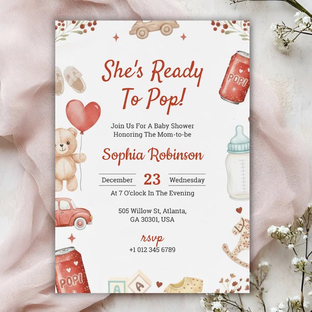 Baby shower invitation with playful teddy bear  inbjudningar (Skapare uppladdad)
