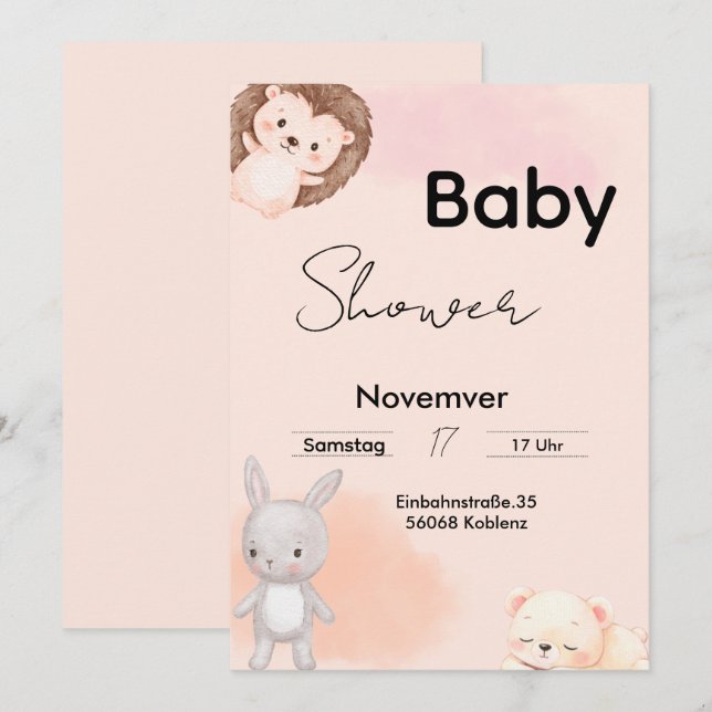 Baby Shower Invitation Woodland Animals  Inbjudningar (Fram/baksida)
