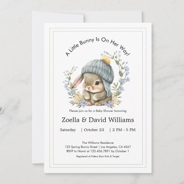 Baby Shower Invitations Watercolor Simple Bunny Inbjudningar (Framsida)
