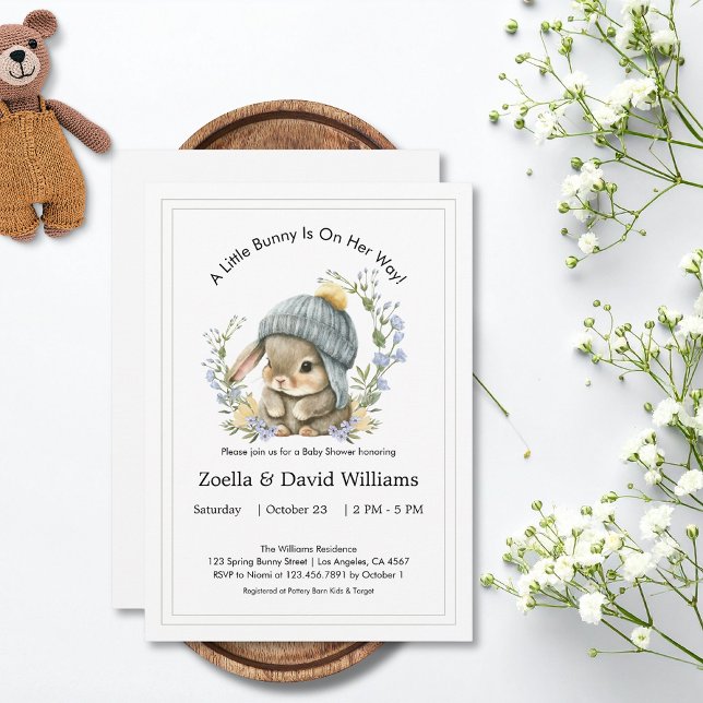 Baby Shower Invitations Watercolor Simple Bunny Inbjudningar (Baby Shower Invitations Watercolor Cute Simple Bunny 4)