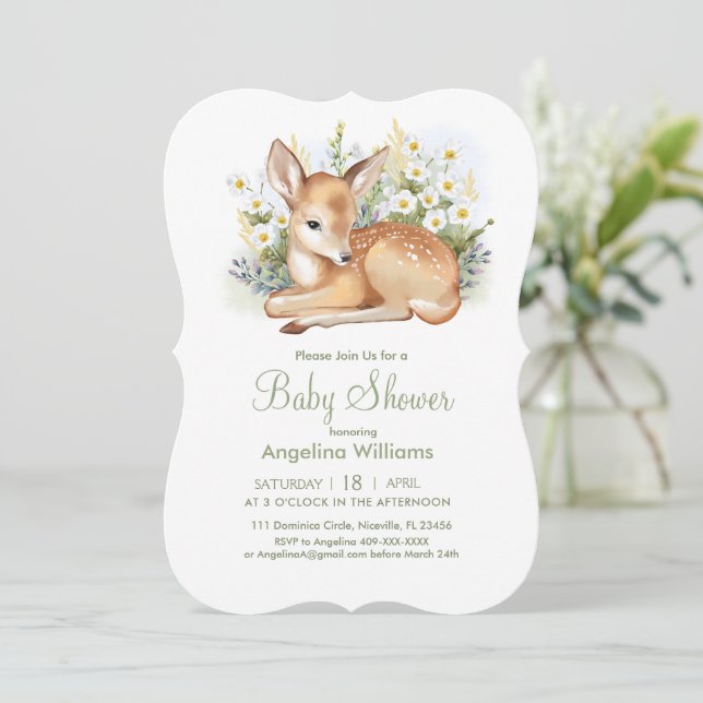 Baby shower invitations with an adorable  fawn. inbjudningar (Stående Fram)
