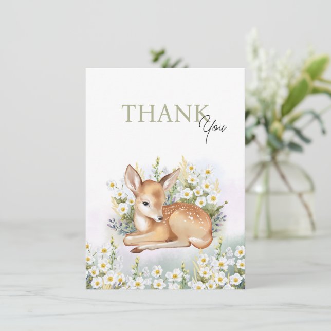 Baby shower invitations with an adorable  fawn. tack kort (Stående Fram)