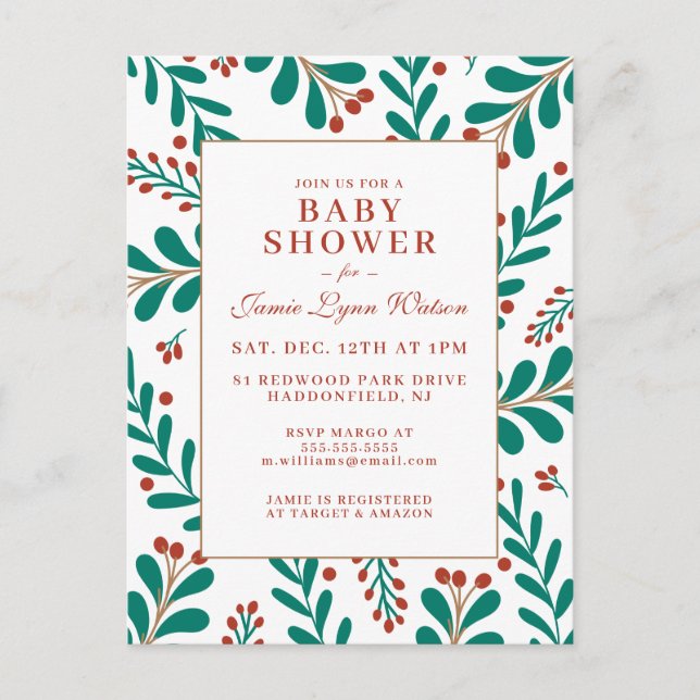 BABY SHOWER | Julmistel & Järnek Vykort (Framsida)