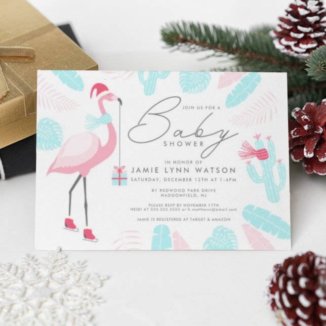 BABY SHOWER | Jultomten Flamingo-inbjudan Inbjudningar (Skapare uppladdad)