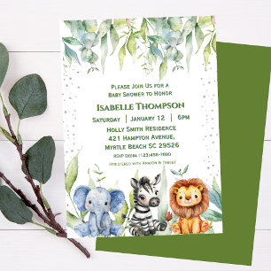 Baby Shower Jungle Animals Safari Gender Neutral Inbjudningar