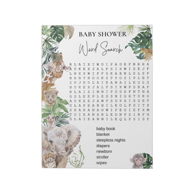 Baby Shower Jungle Safari Animals Ord Search Anteckningsblock (Roterad)