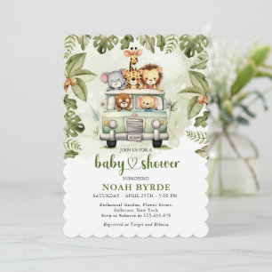 Baby Shower Jungle Safari Djur i bil Inbjudningar