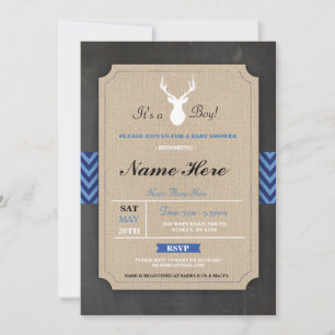 Baby Shower Jute Duk Pojke Rustik Horn Hjort Inbju Inbjudningar