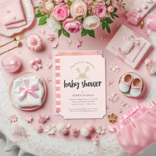Baby Shower Kanin Babyflicka Rosa Inbjudningar