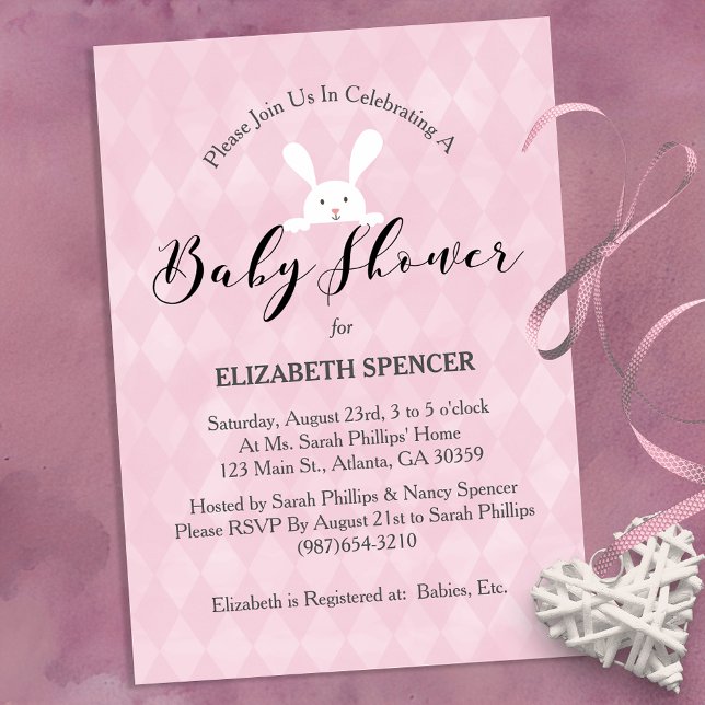 Baby Shower Kanin Rosa Diamant Inbjudningar (Skapare uppladdad)