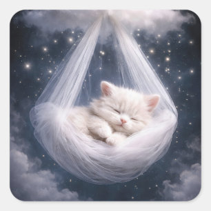 Baby Shower Kattunge i en Tyllhammock Fyrkantigt Klistermärke