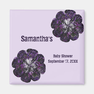 Baby Shower Keepsaké Lila blommor Flicka Magnet