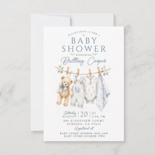 Baby Shower Klädstreck Blå Pojke Baby Shower Inbjudningar