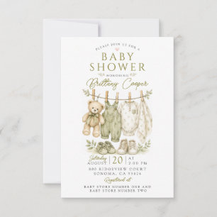 Baby Shower Klädstreck Sagegrön Baby Shower Inbjudningar