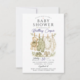 Baby Shower Klädstreck Sagegrön Baby Shower Inbjudningar