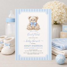 Baby Shower Knappt Väntat Nalle & Blå Ränder
