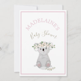 Baby Shower Koala Blommigt Rosa Inbjudningar