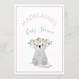 Baby Shower Koala Blommigt Rosa Inbjudningar