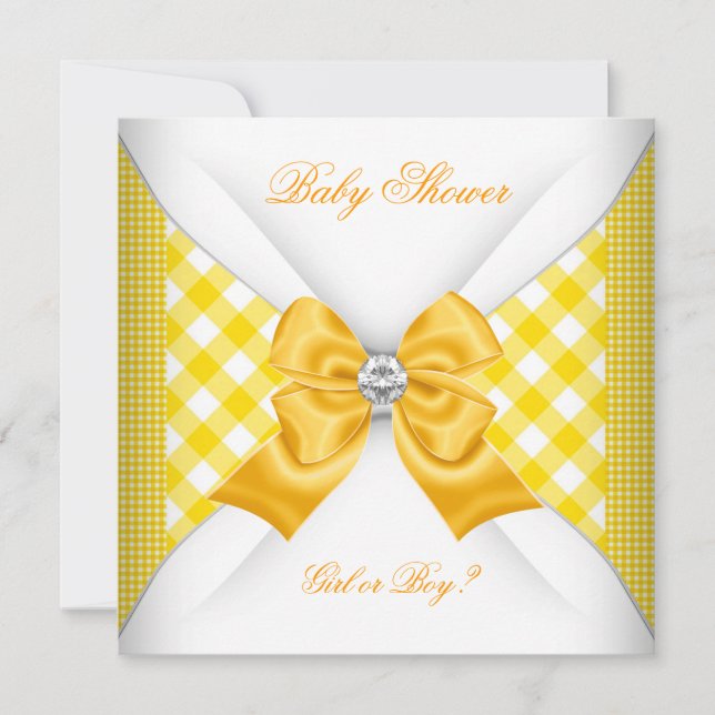 Baby Shower Köns Avslöjande Gul Vit Inbjudningar (Framsida)