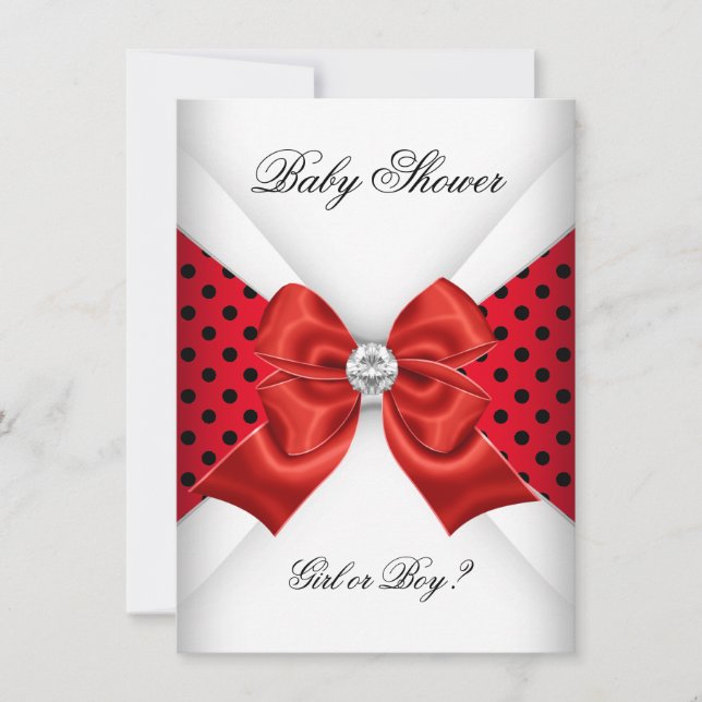 Baby Shower Köns Avslöjande Röd Svart Vit Prickar Inbjudningar (Framsida)
