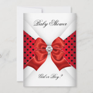 Baby Shower Köns Avslöjande Röd Svart Vit Prickar Inbjudningar