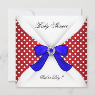 Baby Shower Köns Avslöjande Röd Vit Blå Prickar Inbjudningar