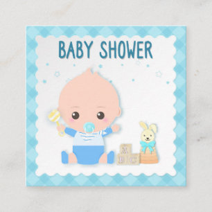 Baby shower-kort, baby pojke och leksak. Grattis-k Tilläggskort