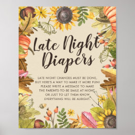 Baby Shower Late Late Night Diaper Pumpkins Sunwer Poster