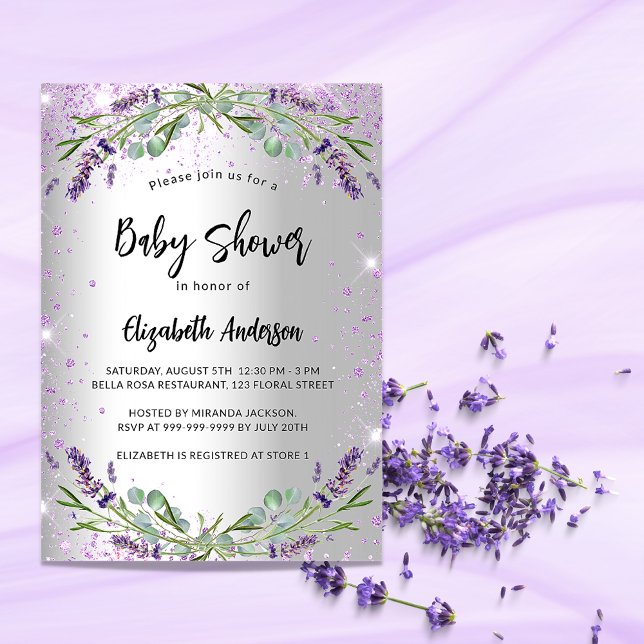 Baby Shower lavender silver eucalyptus lyxury Inbjudningar (Skapare uppladdad)